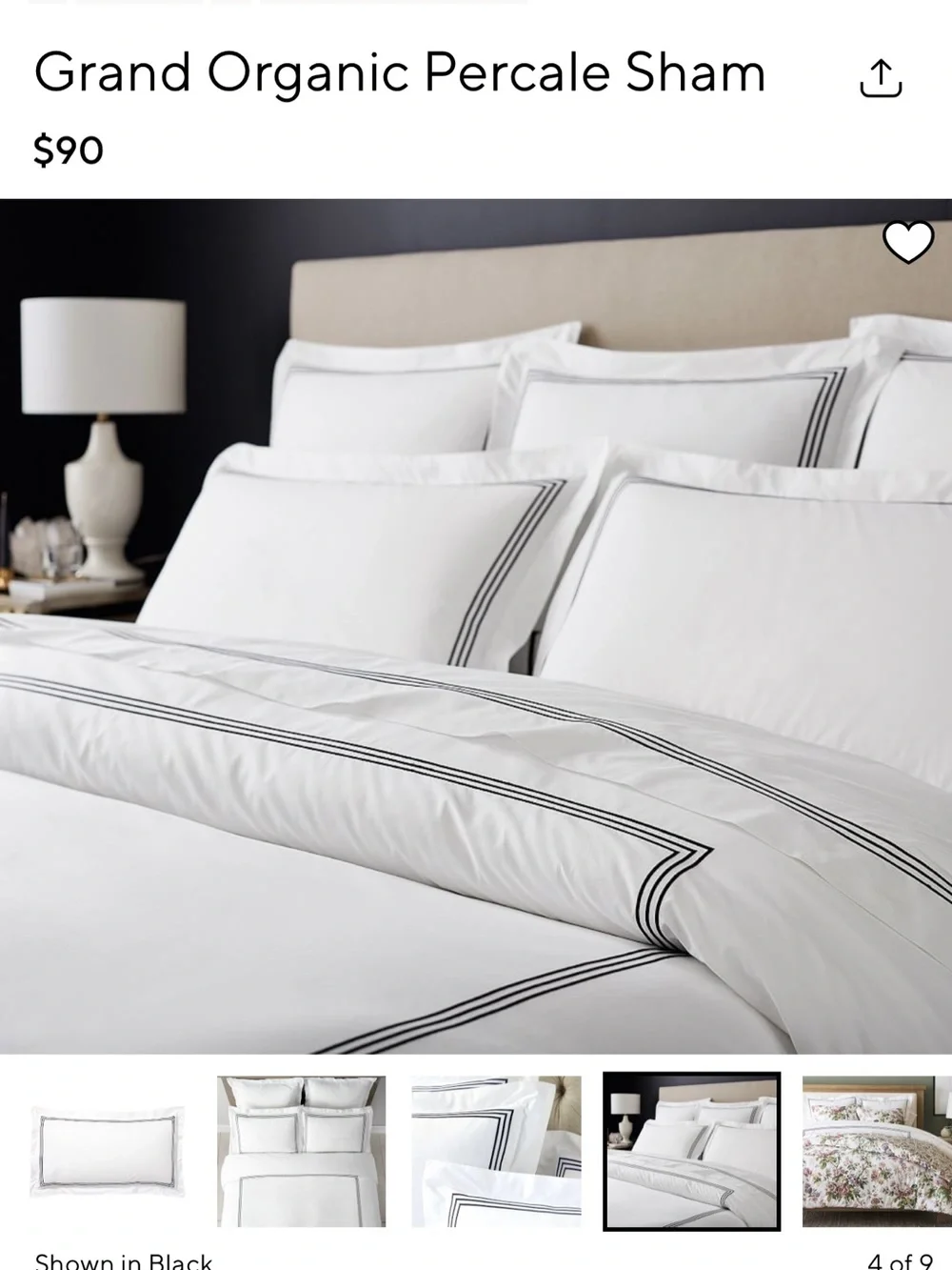 2 Pottery Barn Grand Organic Percale Sham - White with Black Double Border